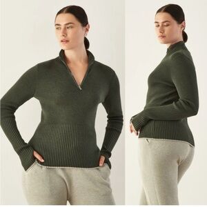ADAY Ribbed Green 1/4 Zip Sweater size Large